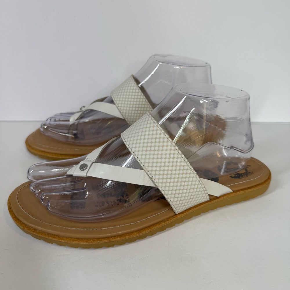 Sorel Ella II Easy Flip Flop White Slide Sandal 3 Strap Full Grain Leather 8